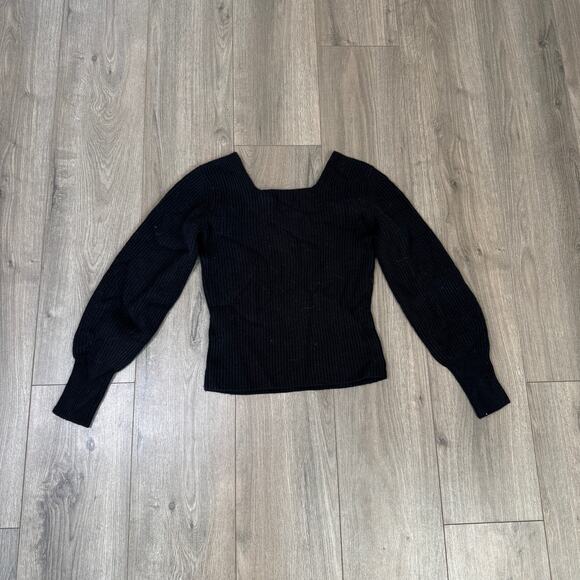 Madewell Soft Wool-Blend Square-Neck Pullover Sweater Sz XS Black Blouson Sleeve - Picture 5 of 8